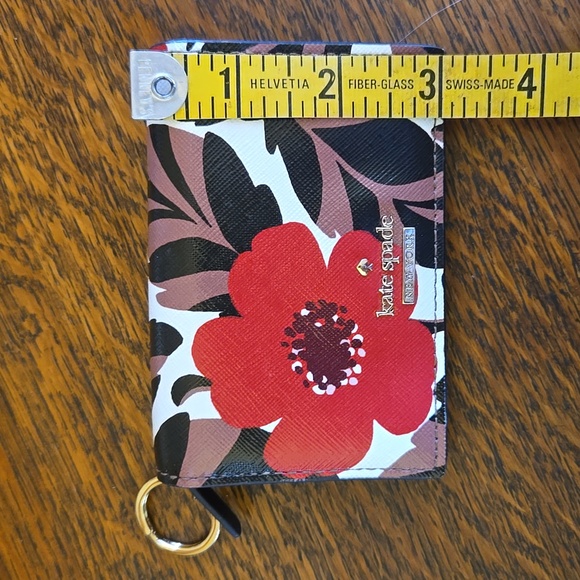 Kate Spade Compact Wallet With Key Ring In Red Poppy Field - Picture 15 of 16